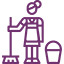 A purple icon of a woman with a broom and bucket.