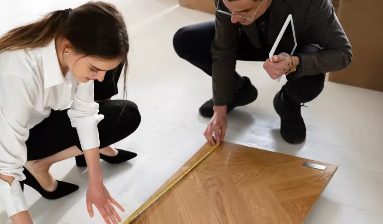 professionals measuring the size of flooring