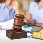Young couple in lawyer office