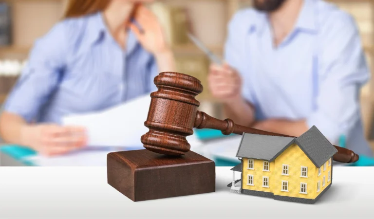 Young couple in lawyer office