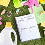 cleaning checklist with spring background